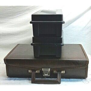 Alpha 8MMO Audio Cassette Storage Brown Carry Case & 2 Black Plastic Trays